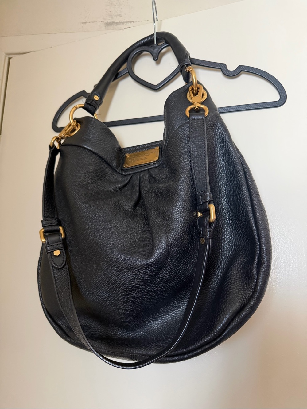 Marc by Marc Jacobs Black Pebbled Leather Hobo with Gold Hardware